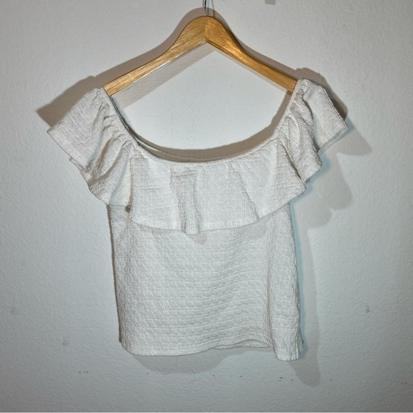Anthropologie White Off Shoulder all around elastic smocking Blouse Anthro - Picture 4 of 11